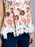 レースプリントブラウス/ブルー