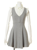 レイヤードシャツ付ワンピース/BLK