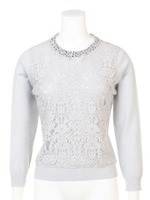 衿ビジュー前身レースプルオーバー/ライトブルー