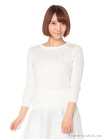 肩シフォンケーブルカラーニット/ピンク