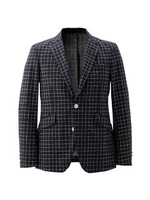 手描きチェックプリント ジャケット/ブルー系(194)