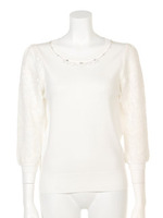 袖オパールフロッキープルオーバー/ホワイト