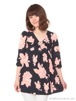 大柄フラワーチュニック/ネイビー