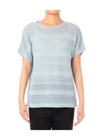 透かしボーダーニットプルオーバー/ブルー系(091)