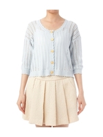 透かし編みゴールドボタンカーディガン/ブルー系(090)