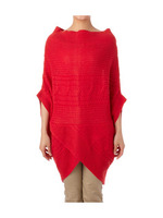 ケーブル編みボーダードルマンニット/レッド系(062)