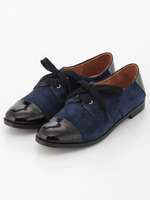 バイカラーフラットシューズ/ネイビースエードコンビ