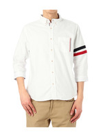 配色ライン使い七分袖オックスシャツ/ホワイト(003)