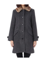 フェイクファー衿つきカルゼコート/チャコールグレー(014)