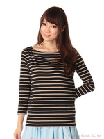 ラメボーダーカットソー/ブラック