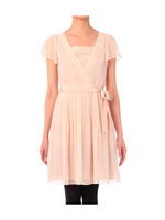 消しプリーツ&カシュクールワンピース/ピンク系(071)