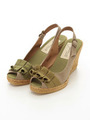 【GAIMO】ギャザーリボン バックストラップサンダル/グリーンコンビ