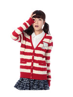 もこもこロゴボーダーニットカーディガン/ワインレッド(363)