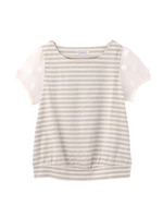 オーガンジー袖ボーダーカットソー/ライトグレー(311)