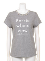 ビジュー付きロゴTシャツ/ライトグレー