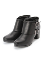 レザー調ダブルベルト付きブーティ/ブラック(019)