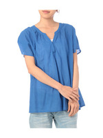 綿麻バックシャーリングスモックシャツ/ライトブルー(091)