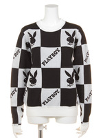 【Joyrich×PLAYBOY】Playboy Checkered Knit Crew/BLACK