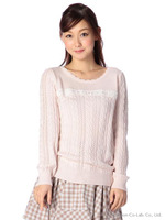 【Tralala】透かし編みはしごレースプルオーバー/イエロー