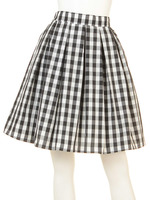 【Agneau7】ギンガムタックフレアスカート/ホワイト