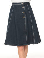 【R】ステッチ刺繍膝丈スカート/ブルー