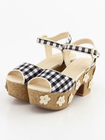 ギンガムフラワープラットフォームサンダル/Gingham Check