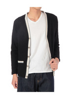 ストライプ切替えコットンブレンドカーディガン/ブラック(019)