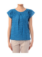 タック使いシースルーチェックブラウス/ブルー系(292)