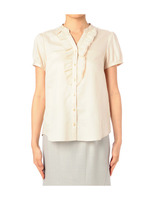 フリル＆ギャザーネックブラウス/ベージュ系(051)