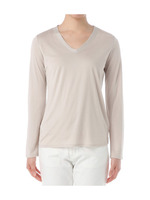 [L]ウォッシャブルシルクVネックプルオーバー/ベージュ系(051)