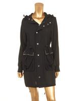 シフォンポケットスタッズカーディガン/ブラック