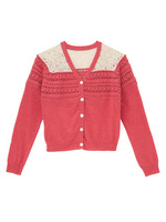 レース×透かし編みニットカーディガン/レッド系(062)