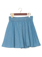 4つ釦ギャザーペプラムキュロット／PT/デニム/ブルー