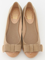 【Funny show】ベタリボン切替フラットシューズ/ベージュコンビ