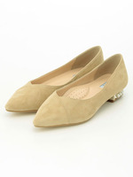 【ILIMA】ヒールパールポインテッドフラットパンプス/ベージュスエード