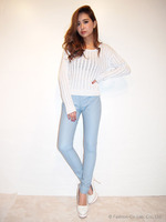 ストレッチ合皮レギパン/アイスブルー