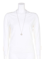 ネックレス付後ろリボンVニット≪自宅で洗える≫/ホワイト