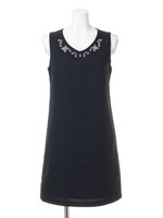 クリアビーズ装飾ノースリーブワンピース/イエロー