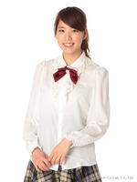 フリルリボンブラウス/ワイン