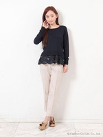レースMIXKTボートネックPO/NAVY