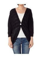 異素材シャドーボーダーニットカーディガン/ブラック(519)