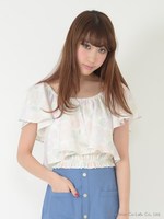 サテンフラワートップス/オフホワイト