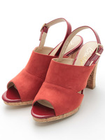 後ろベルトコンビヒールサンダル/レッドスウェード