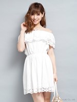 刺繍オフショルワンピ/ベージュ