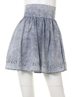 刺繍入りハイウエストデニムスカート/ブルー