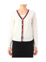 前立てライン入りコットンカーディガン/ホワイト(003)