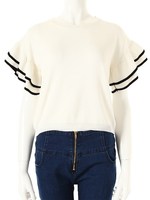 【ECURY】袖フリルバイカラーニットトップス/ホワイト