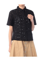 パンチングお花レース半袖ブラウス/ブラック(019)