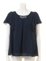 ビジュー取り外しラッフルブラウス/オフホワイト