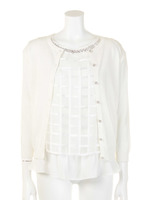 ペプラムチェックブラウス付きアンサンブル/ホワイト